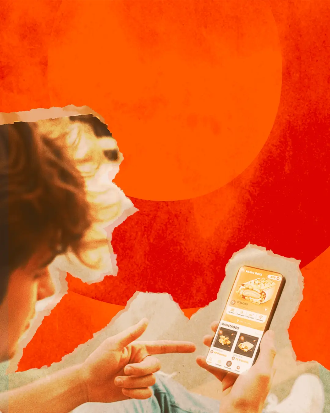 L’espace O’Tacos sur téléphone, sur un fond orange
